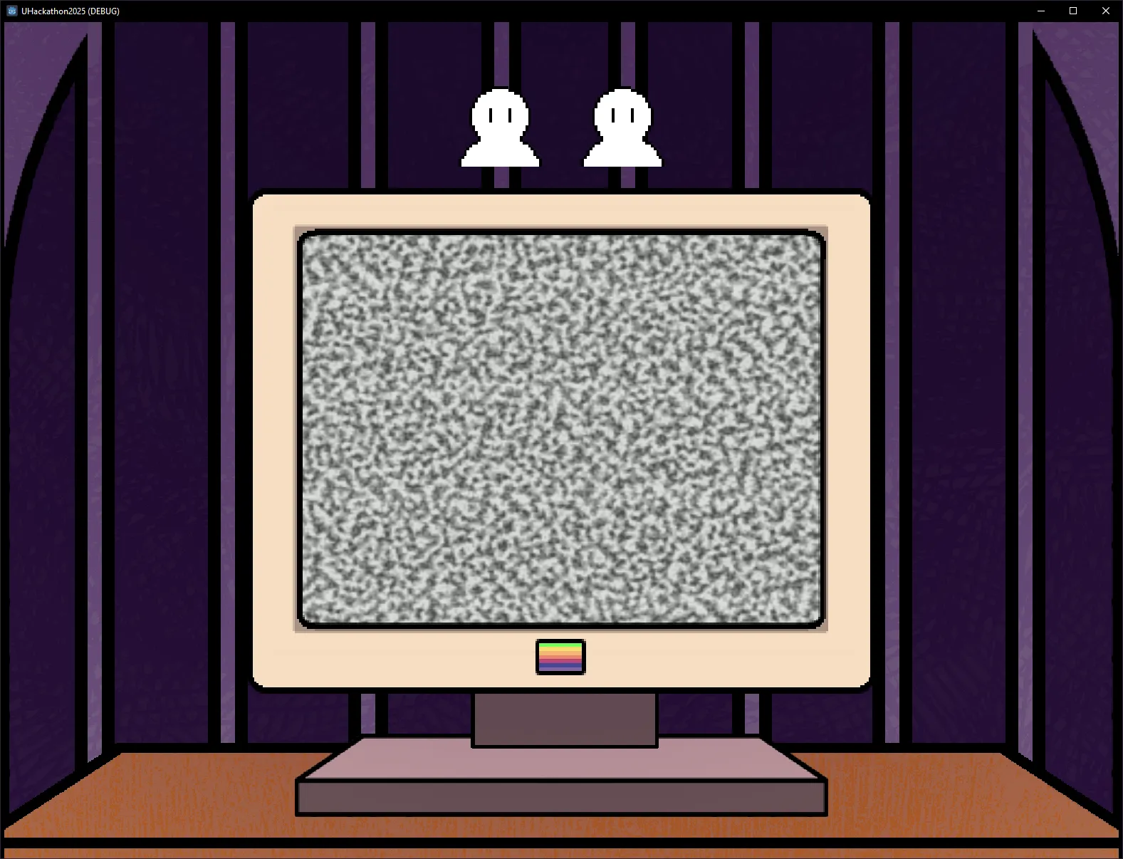 Screenshot of the intermission animation in Captcha'd, showing you as a human prisoner with two lives left in front of a static monitor.