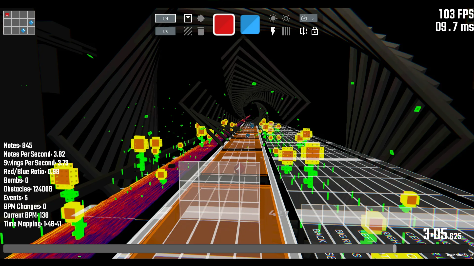 Screenshot of ChroMapper with the level "Bad Apple" open.