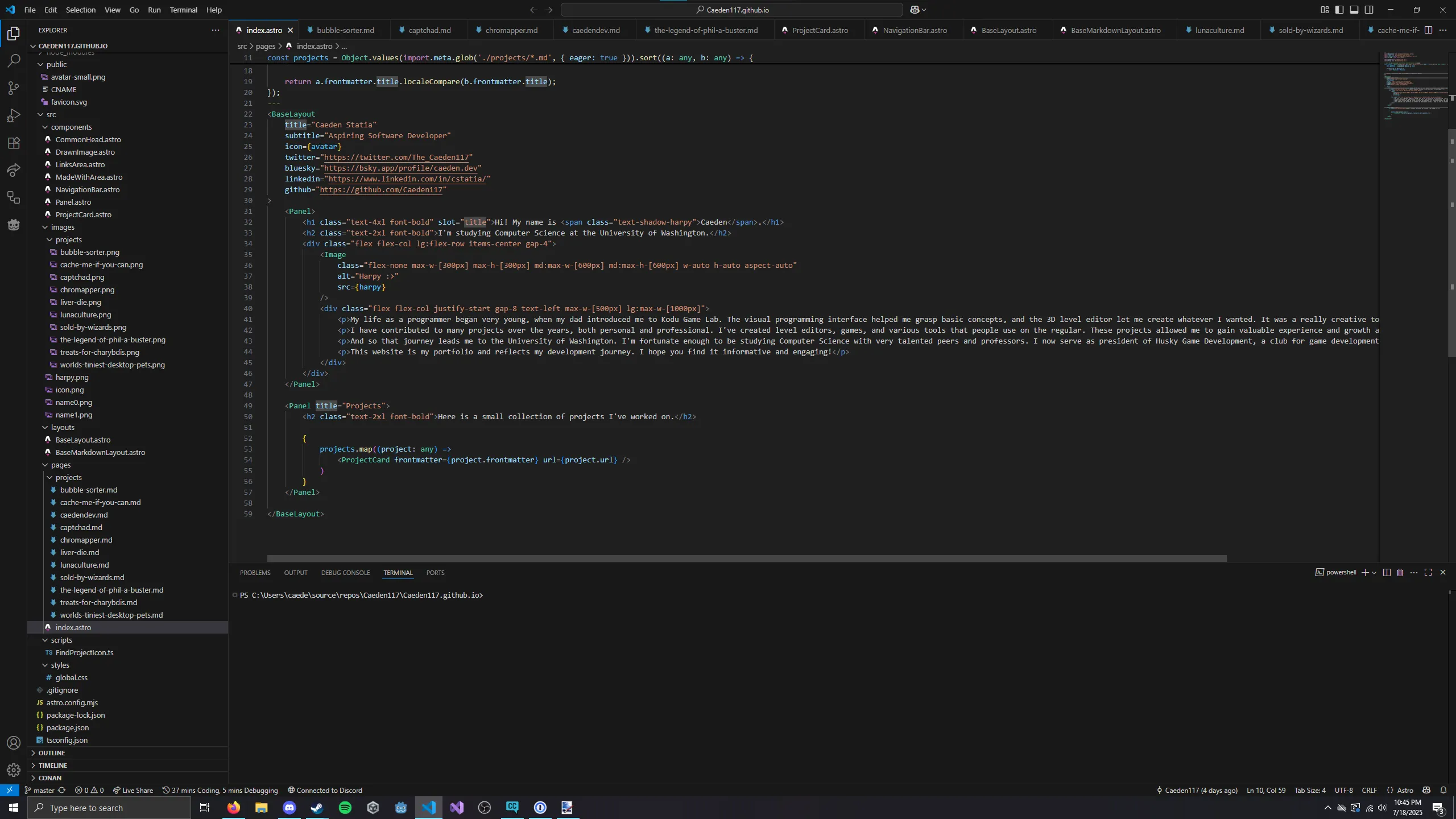 Visual Studio Code screenshot showcasing a project file and the Astro project structure