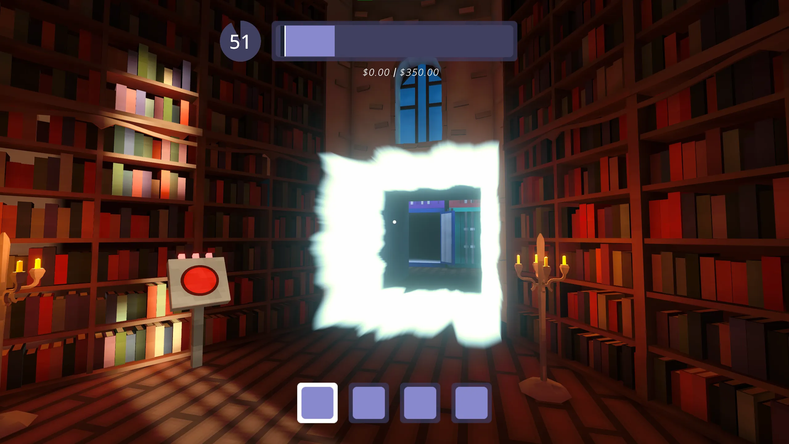Screenshot of Sold By Wizard's main tower, with a portal open to another dimension