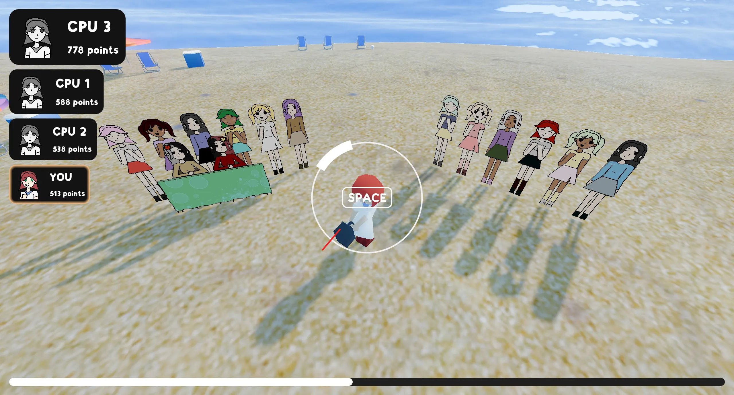 Screenshot of the player in the swinging minigame before throwing a car battery into the ocean.