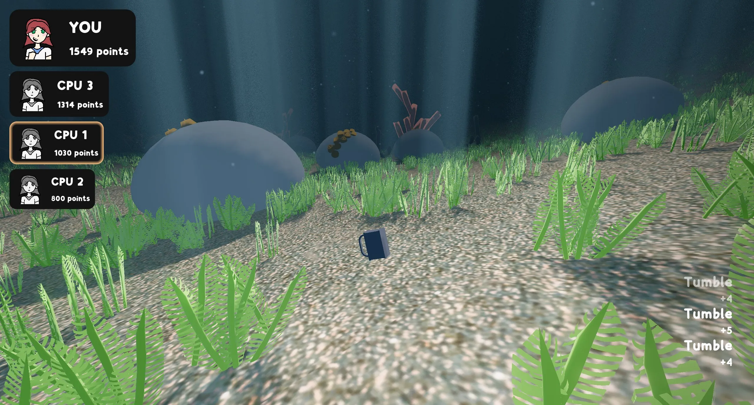 Screenshot of the car battery underwater, showing advanced rendering and physics techniques.